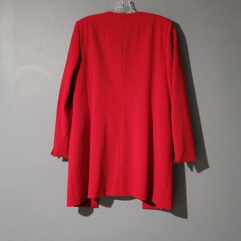 Tahari Arthur S. Levine Red Topper Jacket Coat Collarless Long Blazer Size 4 - Picture 3 of 15